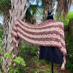 Hand Crafted OOAK Desiner Boho Scarf Lace Stripes in Natural Brown Beige Colors